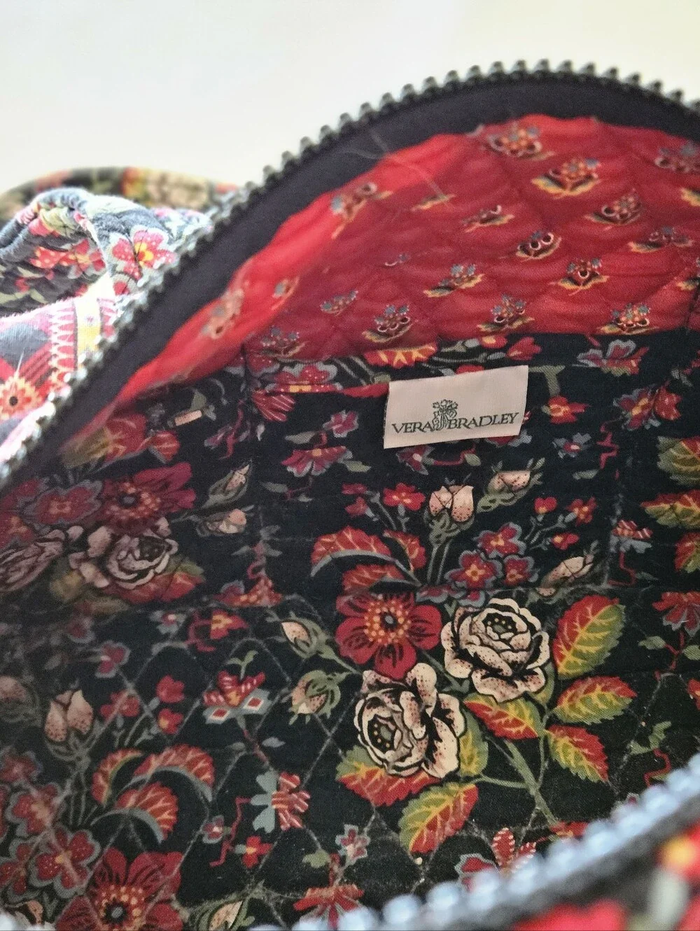 Quilted Floral Vera Bradley Mini Duffel in Black and Red - Women’s Shoulder Bag - Picture 8 of 9